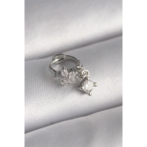 316L Çelik Gümüş Renk Zirkon Taşlı Çiçek Model Sallantı Detay Tragus Piercing
