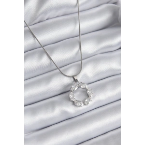 316L Çelik Gümüş Renk Zirkon Taşlı Kadın Kolye