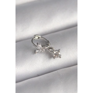 316L Çelik Gümüş Renk Zirkon Taşlı Kelebek Model Sallantı Detay Tragus Piercing