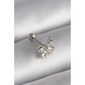 316L Çelik Gümüş Renk Zirkon Taşlı Kelebek Tragus Piercing