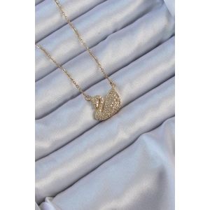 316L Çelik Zincir Altın Renk Zirkon Taşlı Kuğu Kolye