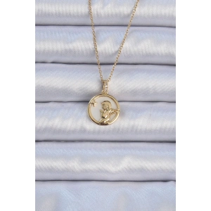 316L Çelik Zincir Altın Renk Zirkon Taşlı Mineli Melek Kolye