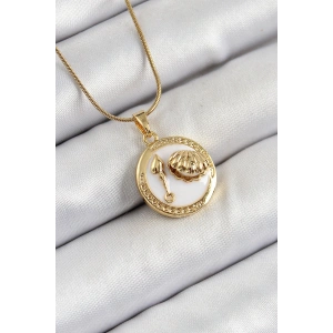 316L Çelik Zincir Beyaz Mineli Sanatsal Portre İstiridye Model Gold Renk Kadın Kolye