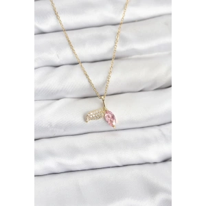 316L Çelik Zincir Gold Renk Balık Kuyruğu Model Zirkon Taşlı Kadın Kolye