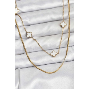 316L Çelik Zincir Gold Renk İtalyan Zincirli Yonca Model Kadın Kolye