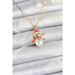 316L Çelik Zincir Gold Renk Kardan Adam Model Yılbaşı Temalı Kadın Kolye