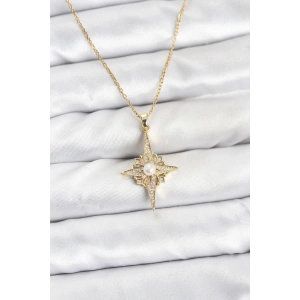 316L Çelik Zincir Gold Renk Kutup Yıldızı Model Zirkon Taşlı Kadın Kolye