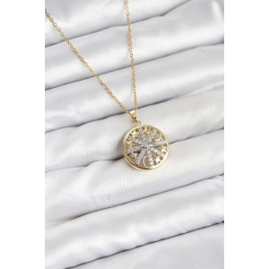 316L Çelik Zincir Gold Renk Zirkon Taşlı Kadın Kolye