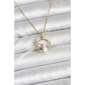 316L Çelik Zincir Gold Zirkon Taşlı Yılbaşı Temalı Kadın Kolye