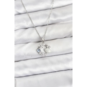 316L Çelik Zincir Gümüş Renk Deniz Tema Model Zirkon Taşlı Kadın Kolye