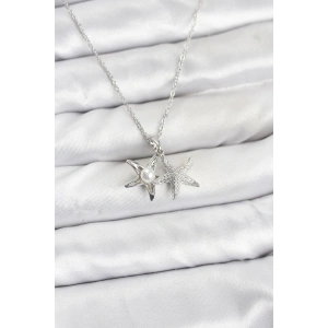 316L Çelik Zincir Gümüş Renk Deniz Yıldızı Model Zirkon Taşlı Kadın Kolye