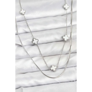 316L Çelik Zincir Gümüş Renk İtalyan Zincirli Yonca Model Kadın Kolye