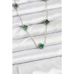 316L Çelik Zincir Gümüş Renk Yeşil Baby Boy Yonca Kadın Kolye