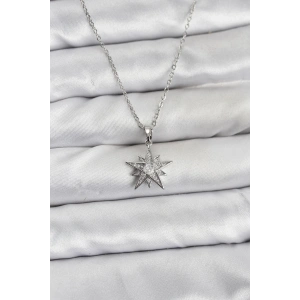 316L Çelik Zincir Gümüş Renk Yıldız Model Zirkon Taşlı Kadın Kolye