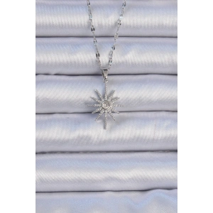 316L Çelik Zincir Gümüş Renk Zirkon Taşlı Kutup Yıldızı Kolye