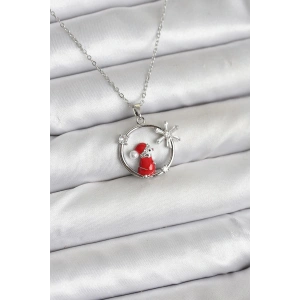 316L Çelik Zincir Gümüş Zirkon Taşlı Yılbaşı Tema Kadın Kolye