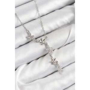 316L Çelik Zirkon Taşlı Çiçek Model Gümüş Renk Kadın Kolye