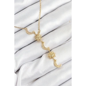 316L Çelik Zirkon Taşlı Güneş Ve Ay Model Gold Renk Kadın Kolye