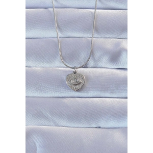 316L Gümüş Renk Zirkon Taşlı İşlemeli Göz Detay Kalp Kolye