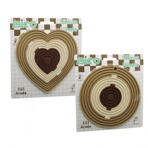 3İN1= BÜTÜN - 3 BOYA AYRILIR   SİLİKON  MAT - NİHALE  KALPLİ=7.7-12.5-19CM   YUVARLAK=7-12.5-19.5CM (5047)