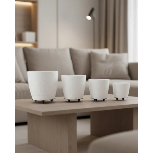4’lü 3D Beyaz Ayaklı Saksı Seti Modern Minimal Dekoratif Vazo