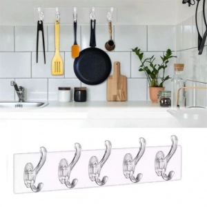 5'li Güçlü Yapışkanlı Şeffaf Duvar Askısı Banyo Mutfak Düzenleyici Pratik Askılık (5047)