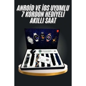 7 Kordonlu Akıllı Saat Siyah Kasa Dokunmatik Ekran Uyku ve Sağlık Takibi