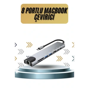 8 Portlu Macbook Çevirici Type C Hub  SD TF USB Çoğaltıcı Ethernet