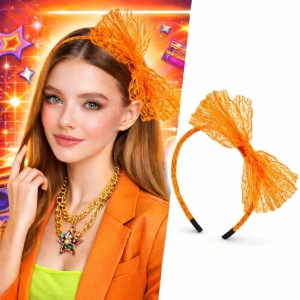 80’ler 90’lar Neon Turuncu Dantel Taç Fiyonklu