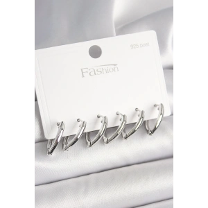 925 Ayar Gümüş Çivi Pirinç Gümüş Renk Üçgen Model Kadın Küpe Seti