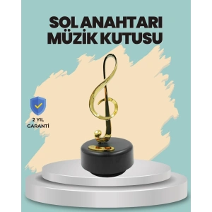 Altın Nota Sol Anahtarı Müzik Box Döner Mekanizmalı Hediyelik