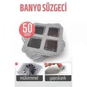 Banyo Gider Süzgeci 50 Adet Yapışkanlı Filtre, 10x10 cm