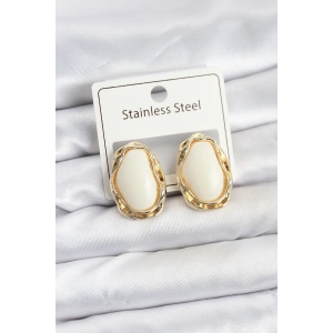 Beyaz Damla Model Pirinç Vintage Kadın Küpe