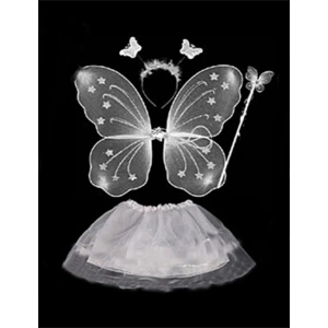 Beyaz Kelebek Kostümü - Beyaz Kelebek Kostüm Aksesuar Seti 4 Parça (5047)