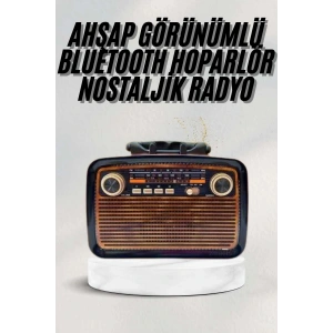 Bluetooth Hoparlör Ahşap Renk Vintage Işıklı Nostaljik Radyo Fm Ahşap Görünümlü
