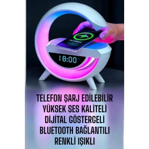 Bluetooth Hoparlör Dijital Göstergeli Wireless Şarj RGB Işıklı