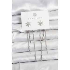 Çiçek Model Gümüş Pirinç Sallantılı Kadın Küpe