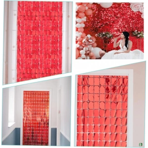 Ekstra Metalize Kırmızı Renk Disko Dikdörtgen Kesim Kapı Perdesi Dekorasyon 1x2 Metre (5047)