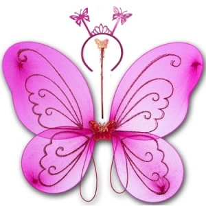 Fuşya Renk Kelebek Kanadı Tacı ve Sopası 50x37 cm (5047)