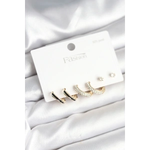 Gold Renk Pirinç Zirkon Taşlı 925 Ayar Gümüş Çivili Kadın Küpe Seti