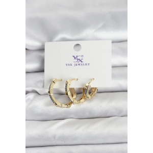 Gold Renk Zirkon Taşlı Kadın Küpe