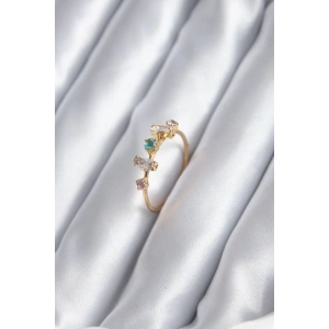 Gold Renk Zirkon Taşlı Renkli Zirkon Taşlı Kadın Yüzük