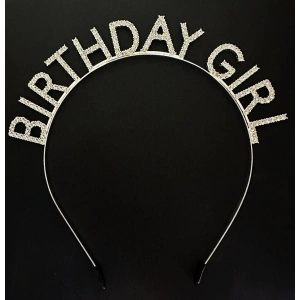 Gümüş Kristal Taşlı Birthday Girl Doğum Günü Tacı İthal Ürün 17x16 cm