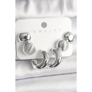 Gümüş Renk İşlemeli Daire Halka Model CCB Platik Kadın Küpe Seti