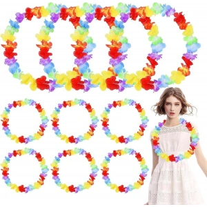 Hawaii Çiçekli Boyun Kolyesi - Renkli Tropikal Parti Leisi 12 Adet