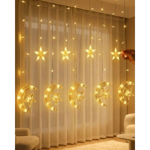 Hilal Yıldız Perde LED Işık 2 Modlu Sıcak Beyaz Dekoratif Aydınlatma