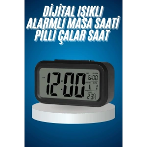 Işıklı Dereceli Masa Ofis Saati Alarmlı Termometre Takvim Çalar Saat