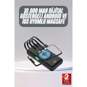 Kablosuz Çoklu Şarj Girişli 10.000 Mah Kablolu Powerbank Taşınabilir