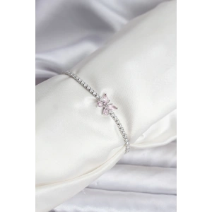 Kelebek Model Zirkon Taşlı Gümüş Renk Pirinç Su Yolu Kadın Bileklik