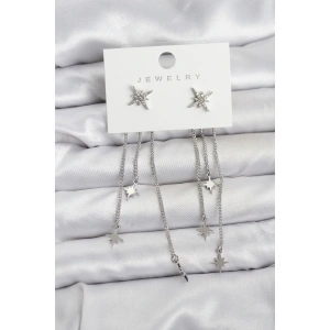 Kutup Yıldızı Model Gümüş Renk Pirinç Sallantılı Kadın Küpe